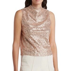 New Melrose and Market Sequin Mock Neck Sleeveless Top Rose Gold Size XXL